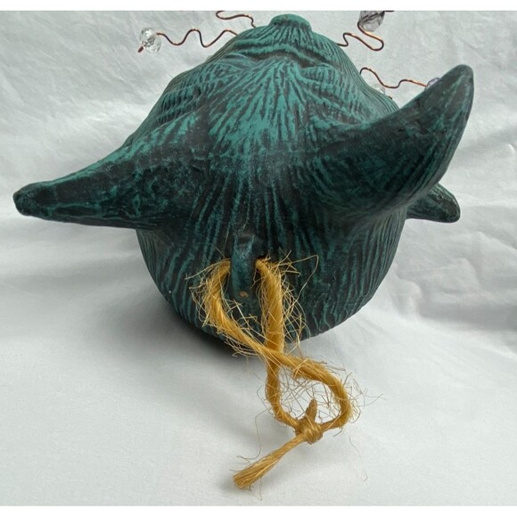 Whimsical Cat Face Hanging Bird Feeder House Blue Ceramic 11"x7" Yard Decor - Picture 8 of 11